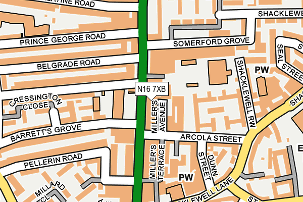 N16 7XB map - OS OpenMap – Local (Ordnance Survey)