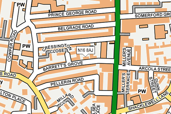 N16 8AJ map - OS OpenMap – Local (Ordnance Survey)
