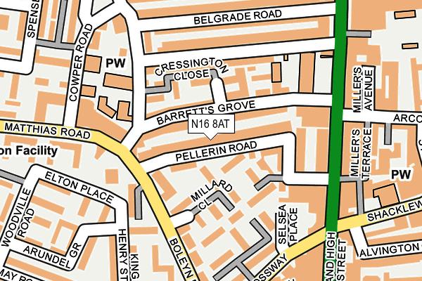 N16 8AT map - OS OpenMap – Local (Ordnance Survey)