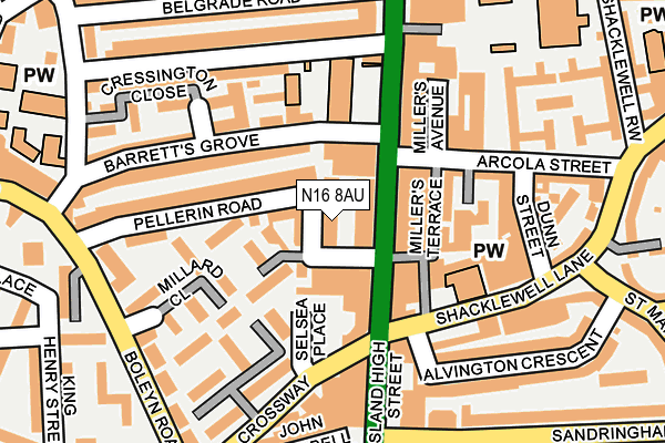 N16 8AU map - OS OpenMap – Local (Ordnance Survey)