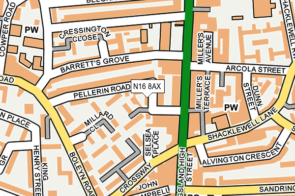 N16 8AX map - OS OpenMap – Local (Ordnance Survey)
