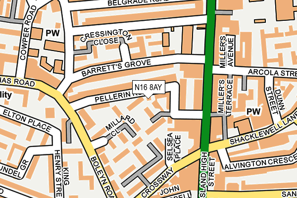 N16 8AY map - OS OpenMap – Local (Ordnance Survey)