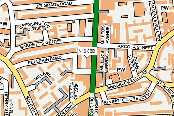 N16 8BD map - OS OpenMap – Local (Ordnance Survey)