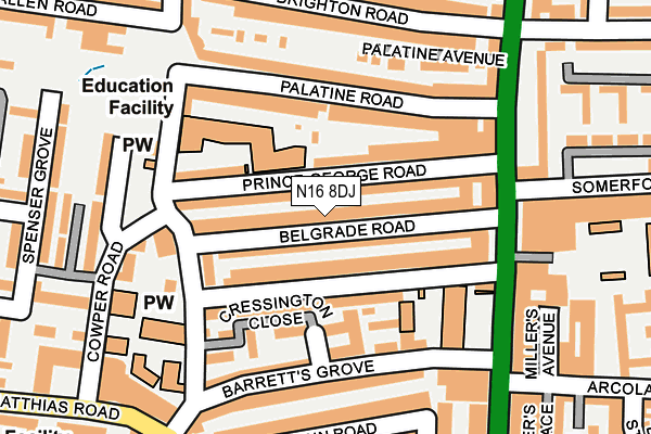 N16 8DJ map - OS OpenMap – Local (Ordnance Survey)