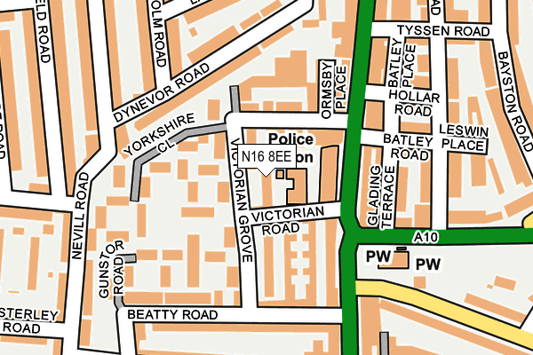 N16 8EE map - OS OpenMap – Local (Ordnance Survey)