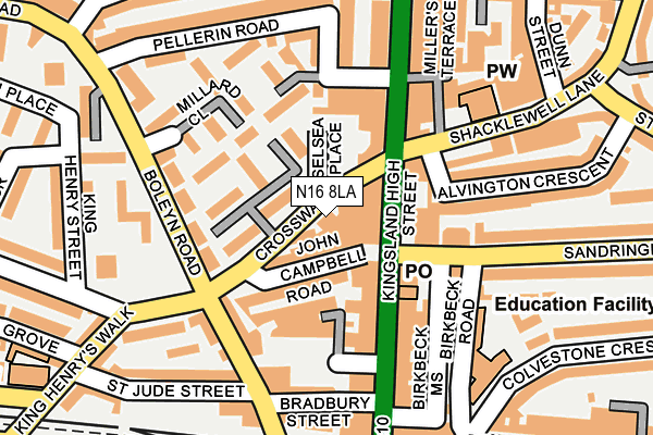 N16 8LA map - OS OpenMap – Local (Ordnance Survey)