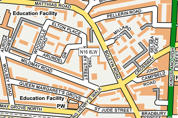 N16 8LW map - OS OpenMap – Local (Ordnance Survey)