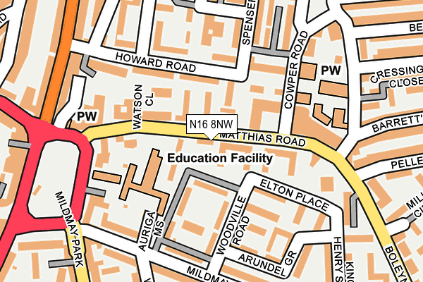 N16 8NW map - OS OpenMap – Local (Ordnance Survey)
