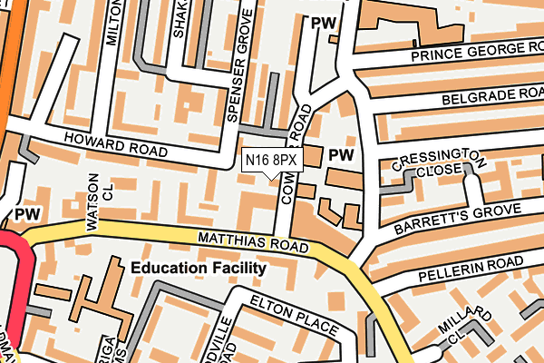 N16 8PX map - OS OpenMap – Local (Ordnance Survey)