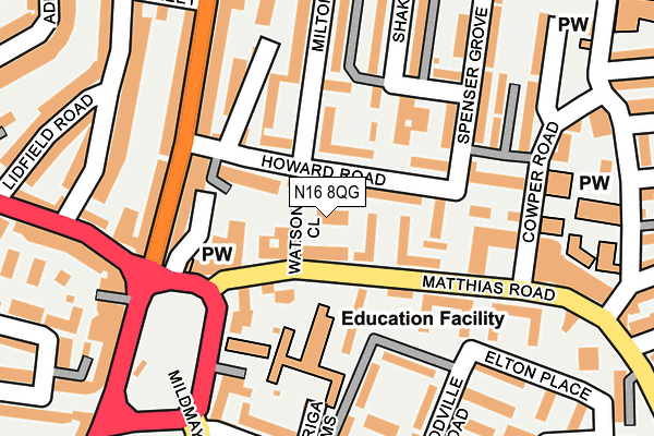 N16 8QG map - OS OpenMap – Local (Ordnance Survey)