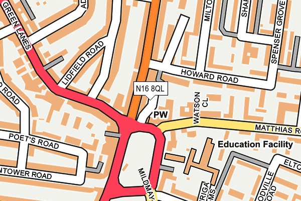 N16 8QL map - OS OpenMap – Local (Ordnance Survey)