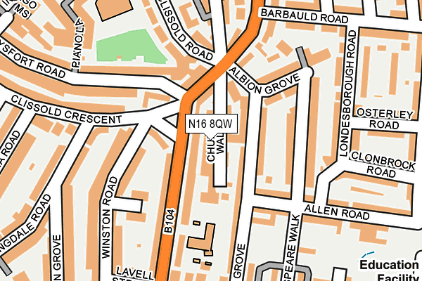 N16 8QW map - OS OpenMap – Local (Ordnance Survey)