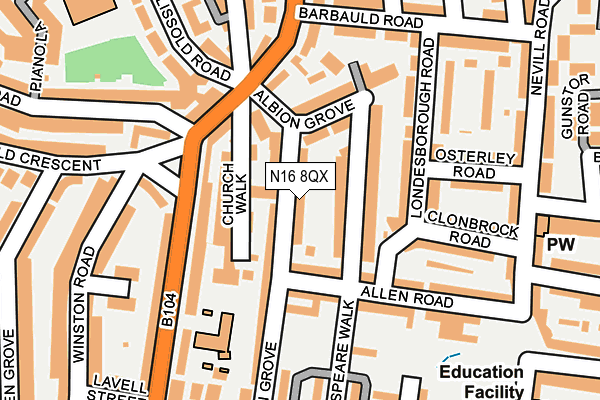 N16 8QX map - OS OpenMap – Local (Ordnance Survey)