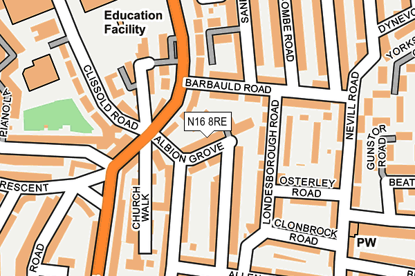 N16 8RE map - OS OpenMap – Local (Ordnance Survey)