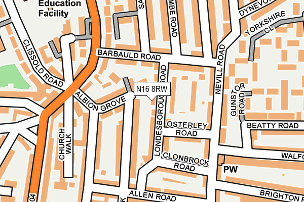 N16 8RW map - OS OpenMap – Local (Ordnance Survey)
