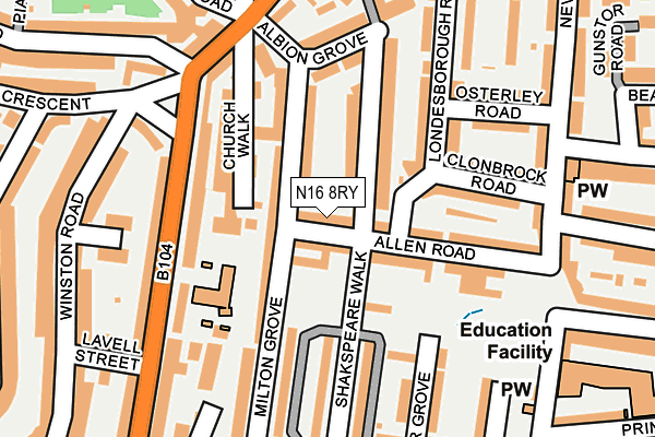 N16 8RY map - OS OpenMap – Local (Ordnance Survey)