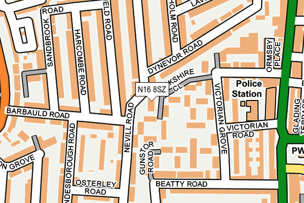 N16 8SZ map - OS OpenMap – Local (Ordnance Survey)
