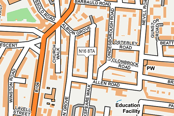 N16 8TA map - OS OpenMap – Local (Ordnance Survey)