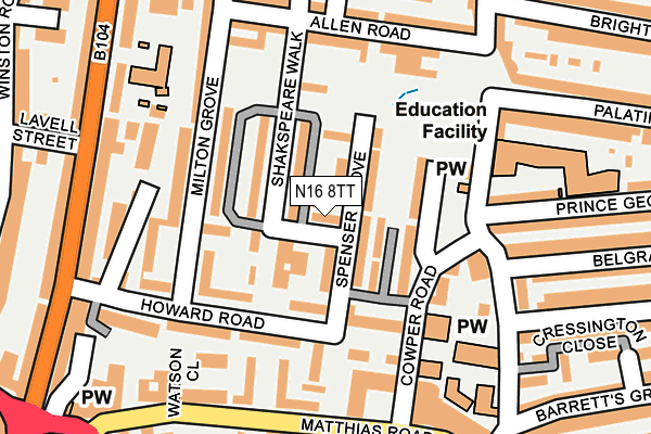 N16 8TT map - OS OpenMap – Local (Ordnance Survey)