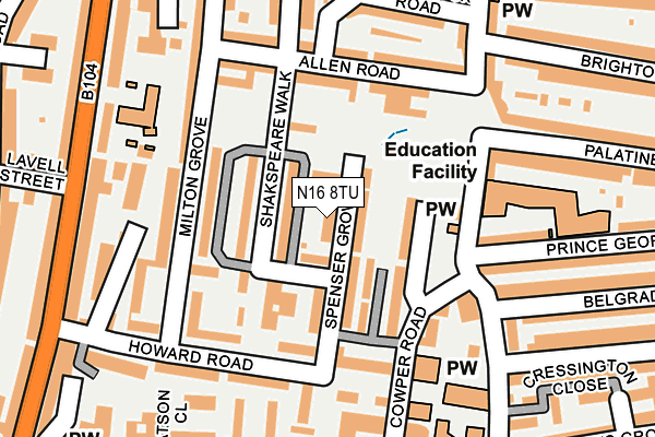 N16 8TU map - OS OpenMap – Local (Ordnance Survey)
