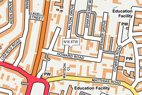 N16 8TW map - OS OpenMap – Local (Ordnance Survey)