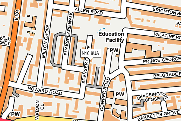 N16 8UA map - OS OpenMap – Local (Ordnance Survey)