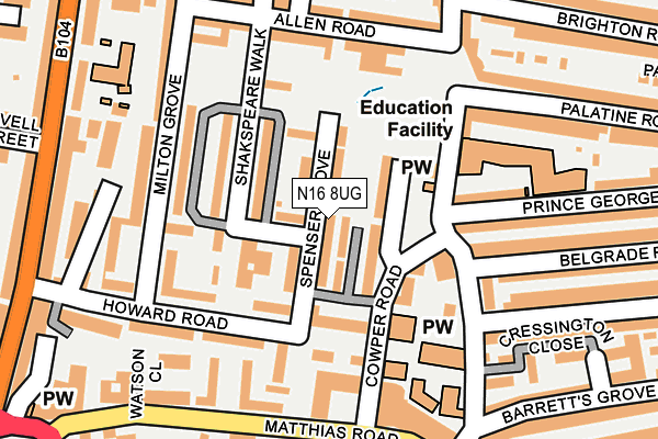 N16 8UG map - OS OpenMap – Local (Ordnance Survey)