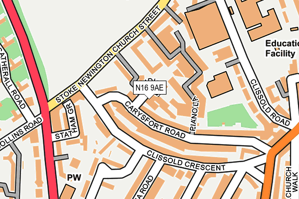 N16 9AE map - OS OpenMap – Local (Ordnance Survey)