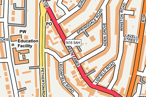 N16 9AH map - OS OpenMap – Local (Ordnance Survey)