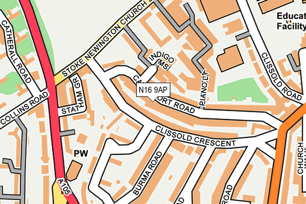 N16 9AP map - OS OpenMap – Local (Ordnance Survey)