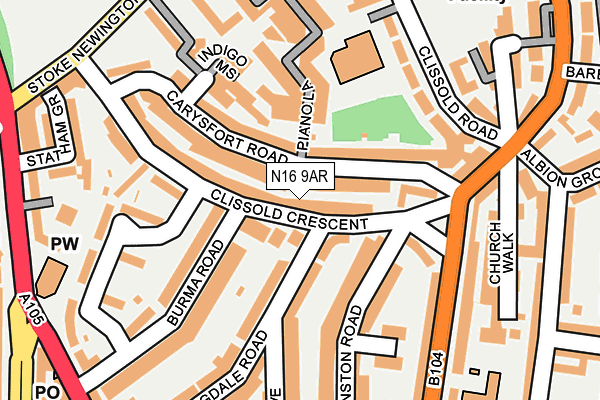 N16 9AR map - OS OpenMap – Local (Ordnance Survey)