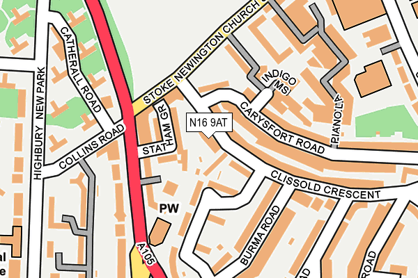 N16 9AT map - OS OpenMap – Local (Ordnance Survey)
