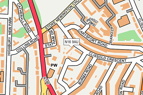 N16 9AU map - OS OpenMap – Local (Ordnance Survey)
