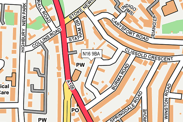 N16 9BA map - OS OpenMap – Local (Ordnance Survey)