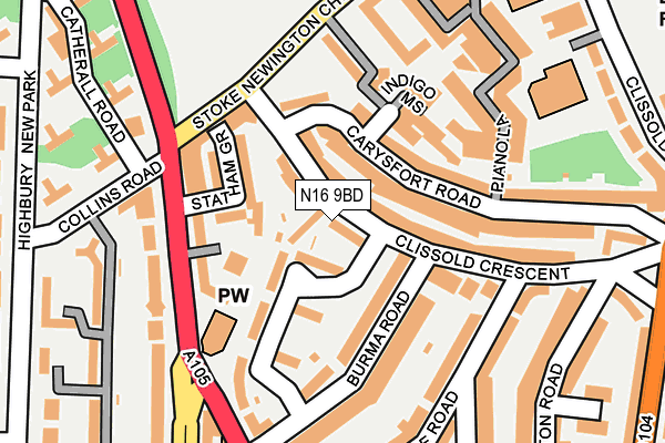 N16 9BD map - OS OpenMap – Local (Ordnance Survey)