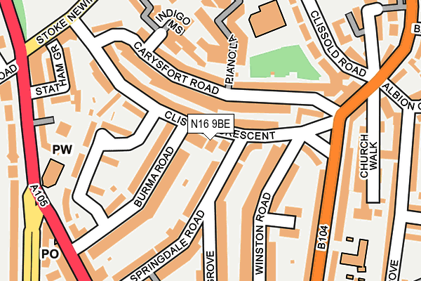 N16 9BE map - OS OpenMap – Local (Ordnance Survey)