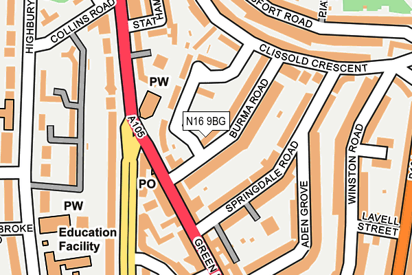 N16 9BG map - OS OpenMap – Local (Ordnance Survey)