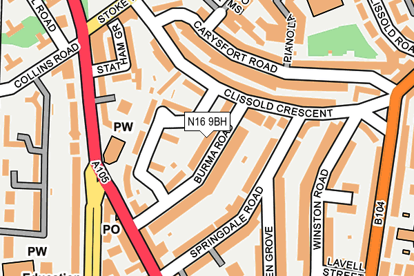 N16 9BH map - OS OpenMap – Local (Ordnance Survey)