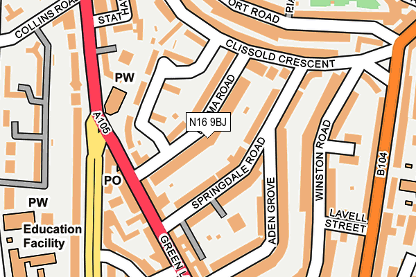 N16 9BJ map - OS OpenMap – Local (Ordnance Survey)