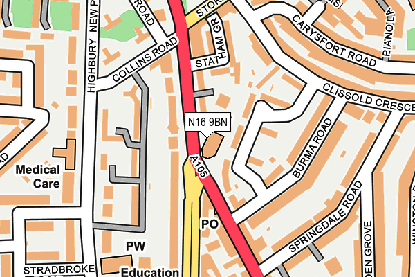 N16 9BN map - OS OpenMap – Local (Ordnance Survey)