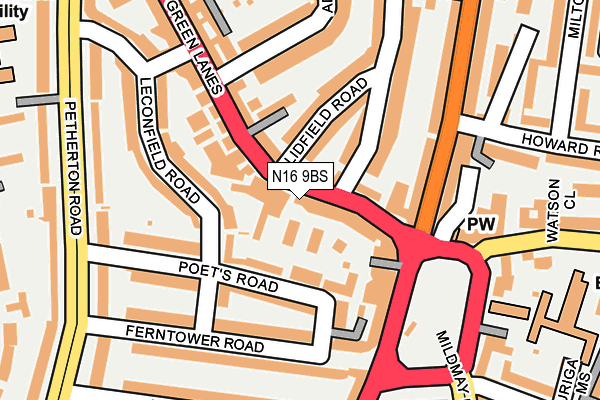 N16 9BS map - OS OpenMap – Local (Ordnance Survey)