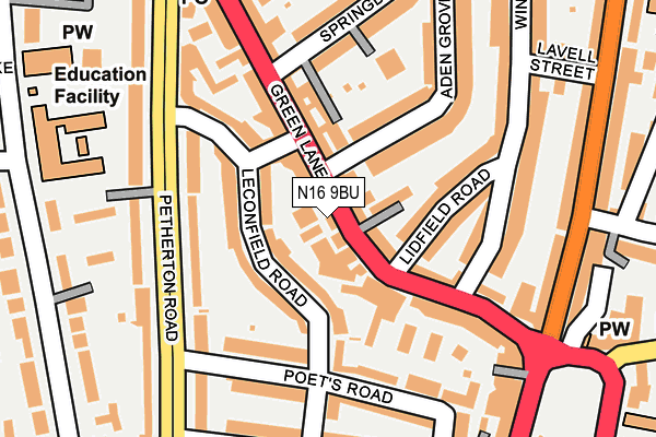 N16 9BU map - OS OpenMap – Local (Ordnance Survey)