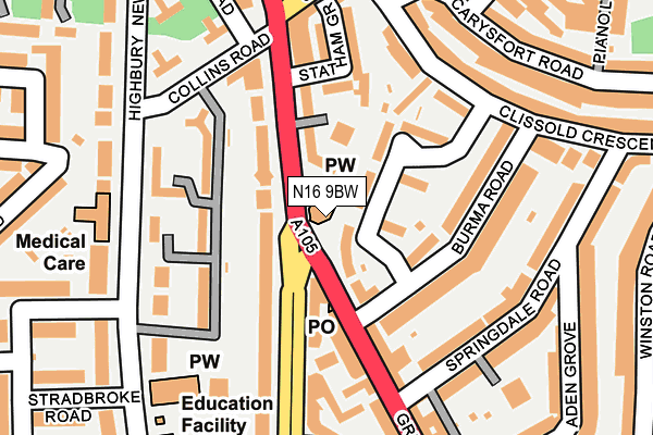 N16 9BW map - OS OpenMap – Local (Ordnance Survey)