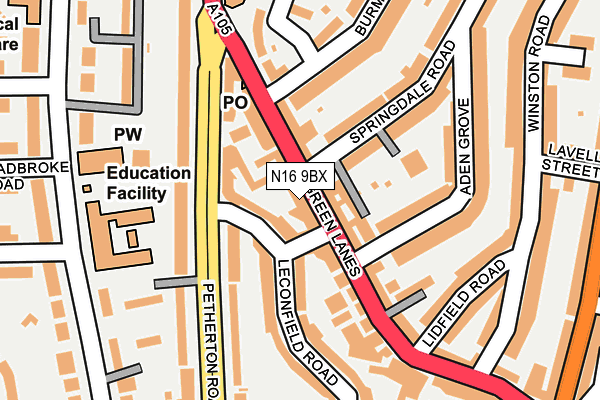 N16 9BX map - OS OpenMap – Local (Ordnance Survey)