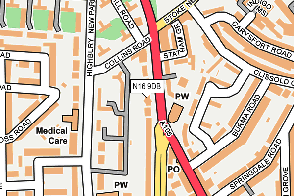 N16 9DB map - OS OpenMap – Local (Ordnance Survey)
