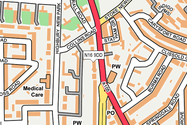 N16 9DD map - OS OpenMap – Local (Ordnance Survey)