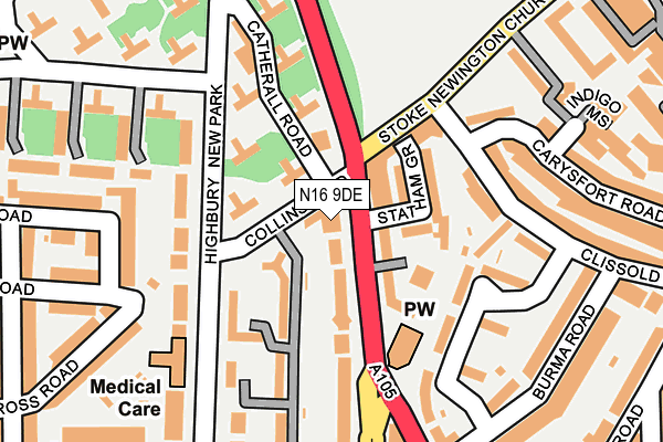 N16 9DE map - OS OpenMap – Local (Ordnance Survey)