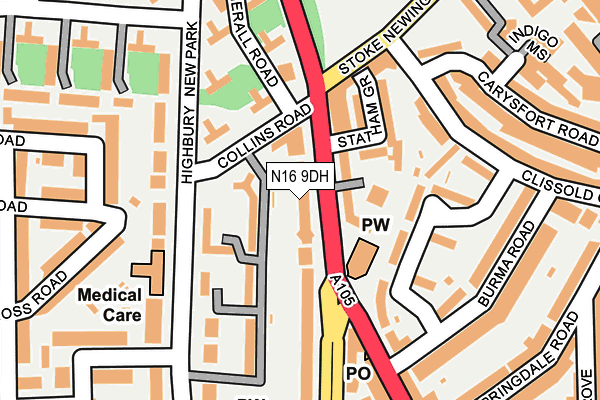 N16 9DH map - OS OpenMap – Local (Ordnance Survey)