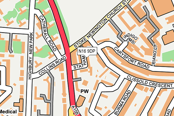 N16 9DP map - OS OpenMap – Local (Ordnance Survey)