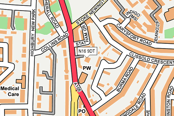 N16 9DT map - OS OpenMap – Local (Ordnance Survey)